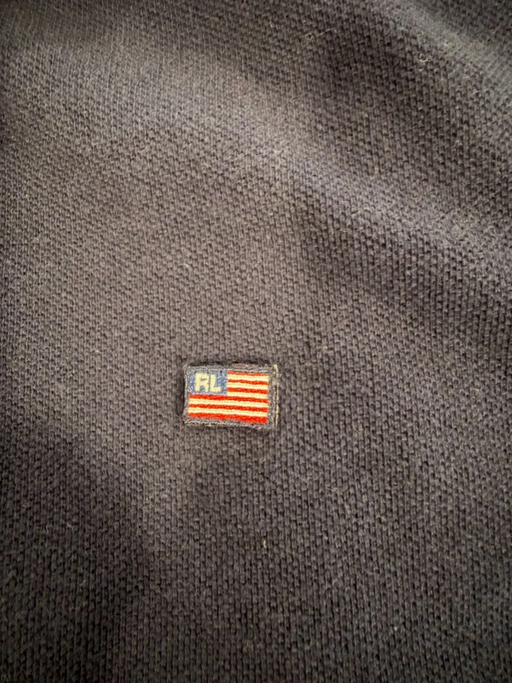 Vintage Ralph Lauren Polo Navy Flag Logo Stripe Polo Shirt Men’s XXL